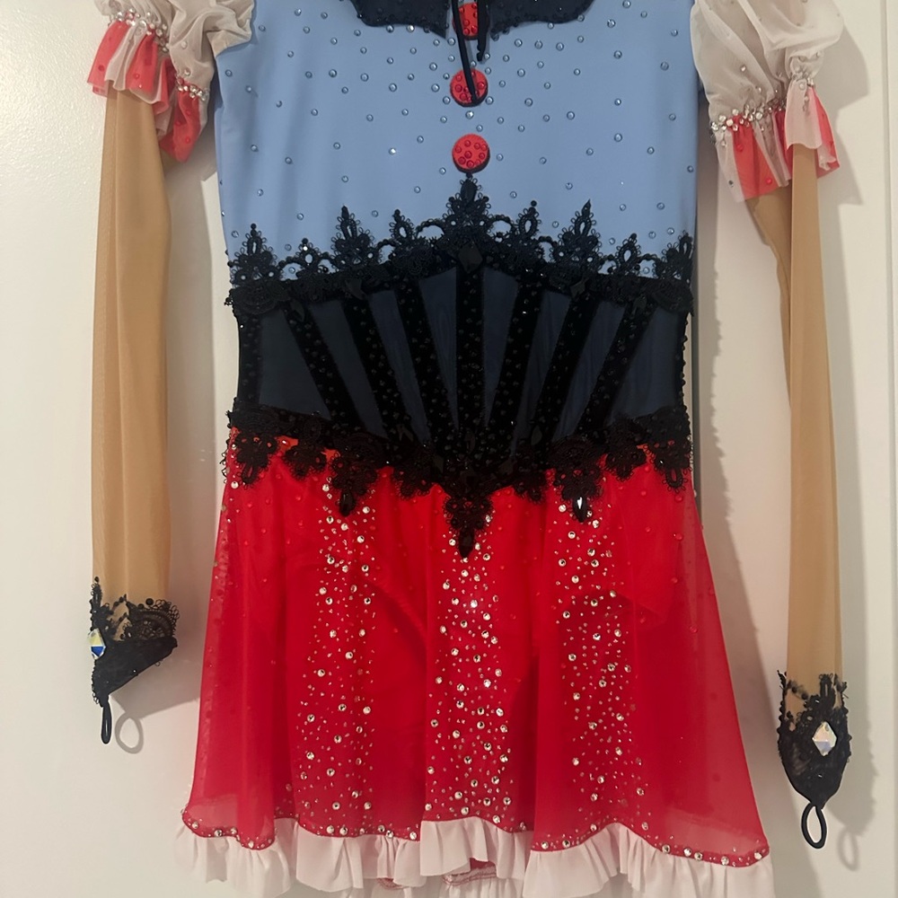Red and Blue Swarovski crystals custom figure skating dress